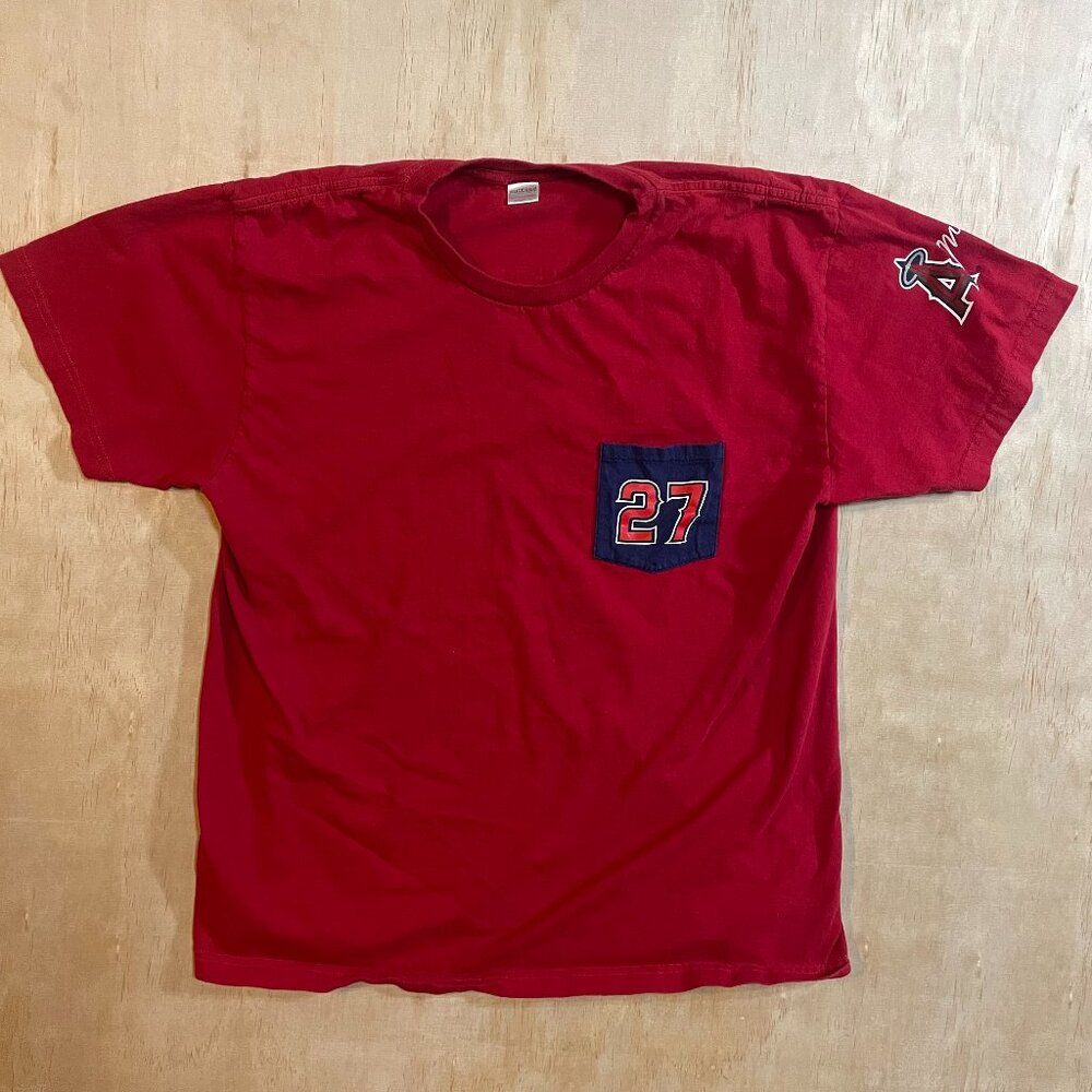 Anaheim Angels Mike Trout #27 Men's XL Red Pocketed Short Sleeve T-Shirt